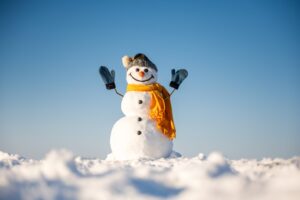 Funny,Snowman,In,Knitted,Hat,And,Yellow,Scalf,With,Hands