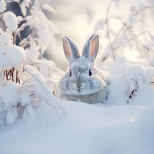 An,Adorable,White,Rabbit,Is,Perched,Atop,A,Blanket,Of