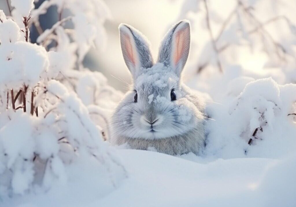 An,Adorable,White,Rabbit,Is,Perched,Atop,A,Blanket,Of